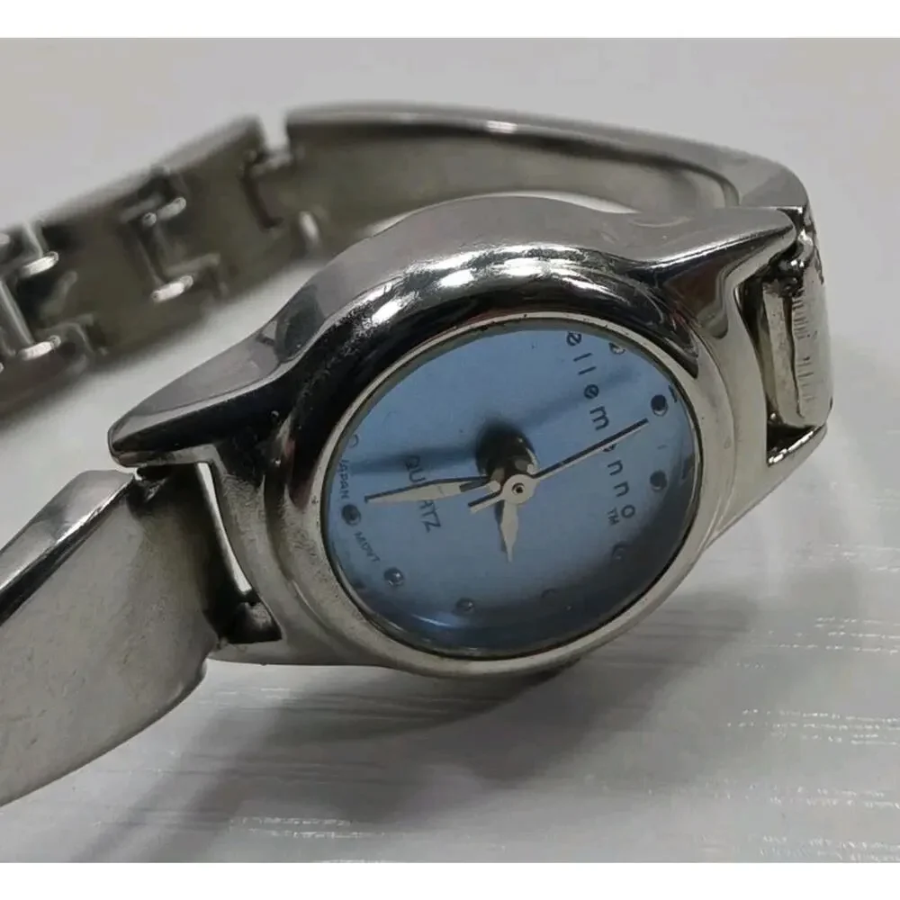 Ellemenno Women’s Silver Tone Stainless Steel Watch Blue Face New Battery W335